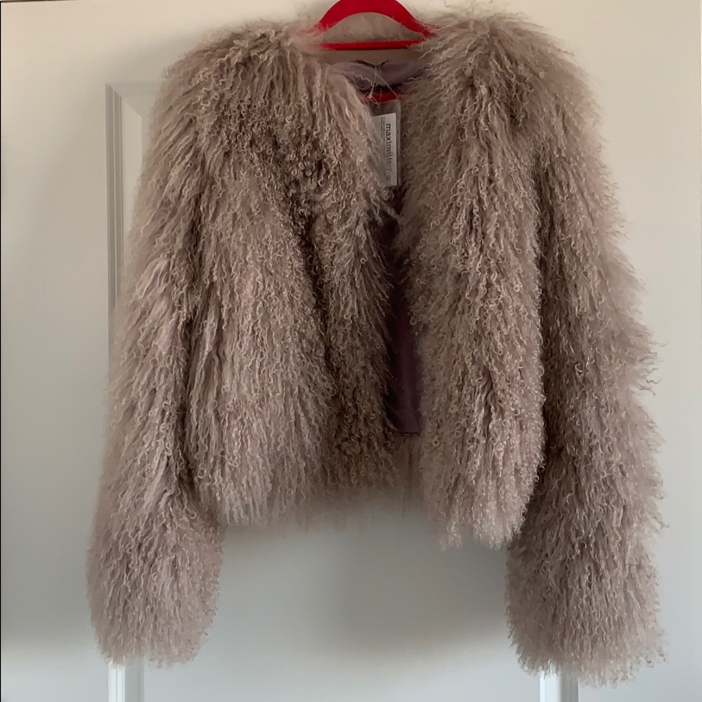 Maximilian Lamb Fur. Size XS but fits like a med.